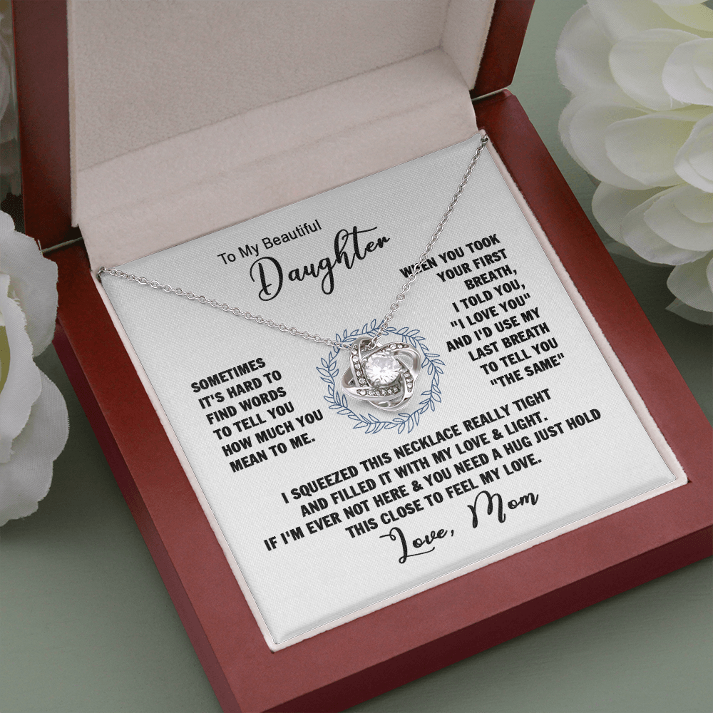 To My Beautiful Daughter Love Knot Necklace, Gift For Daughter From Mom