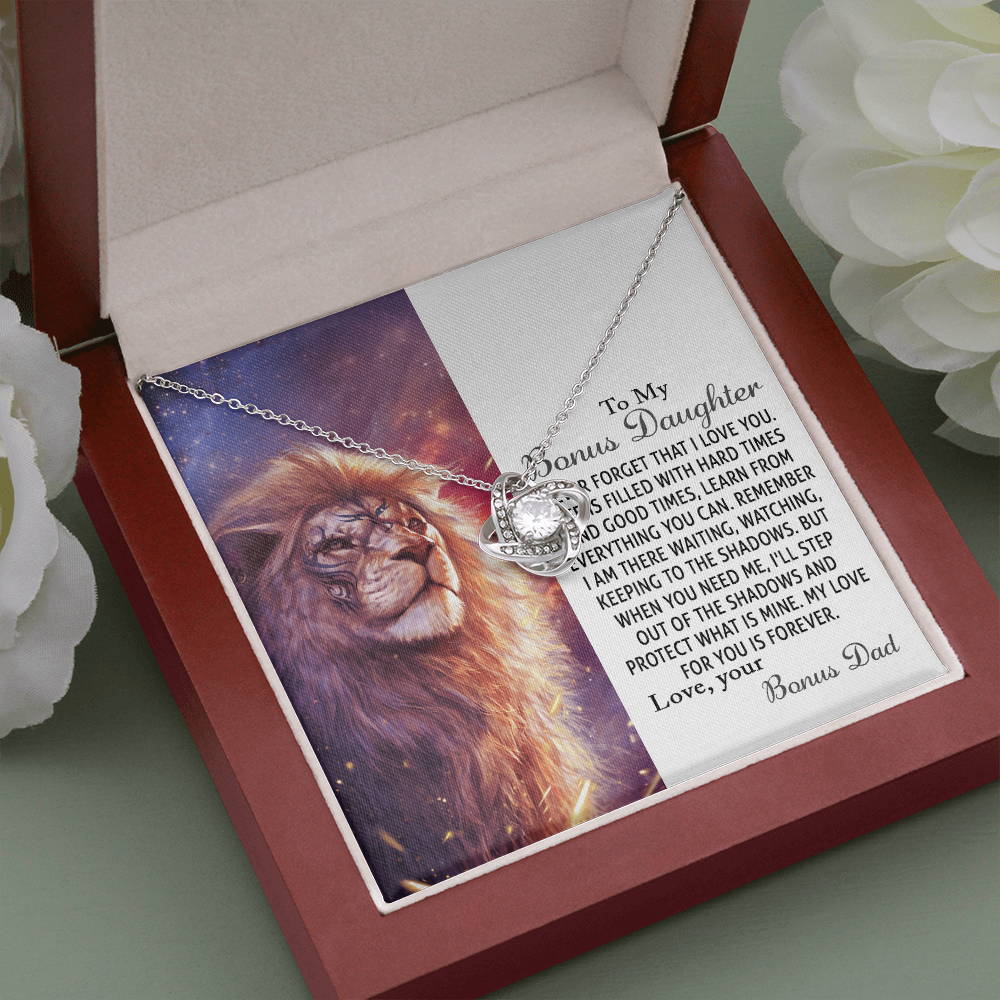 to my bonus daughter, step daughter gifts love knot necklace
