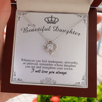 Thumbnail for to my beautiful daughter necklace, remember whose daughter you are and straighten your crown the love knot necklace