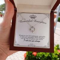 Thumbnail for to my beautiful daughter necklace, remember whose daughter you are and straighten your crown the love knot necklace