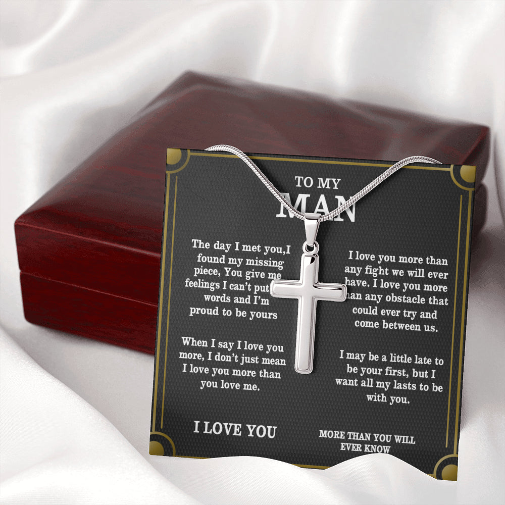 to My Man Husband Boyfriend Soulmate Proud, Cross Necklaces for Men Boys Kids, Stainless Steel Silver Cross Chain Necklace, Custom Jewelry, Last Minutes Gift Ideas for Him
