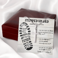 Thumbnail for personalized to my stepped up dad necklace, thank you for being the father you didn't have to be (white wood) Stainless Steel Cross Necklace