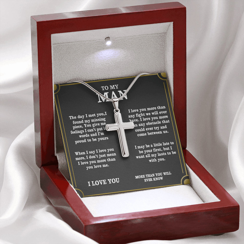 to My Man Husband Boyfriend Soulmate Proud, Cross Necklaces for Men Boys Kids, Stainless Steel Silver Cross Chain Necklace, Custom Jewelry, Last Minutes Gift Ideas for Him
