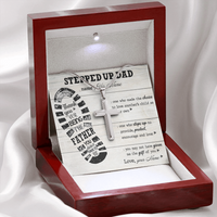 Thumbnail for personalized to my stepped up dad necklace, thank you for being the father you didn't have to be (white wood) Stainless Steel Cross Necklace