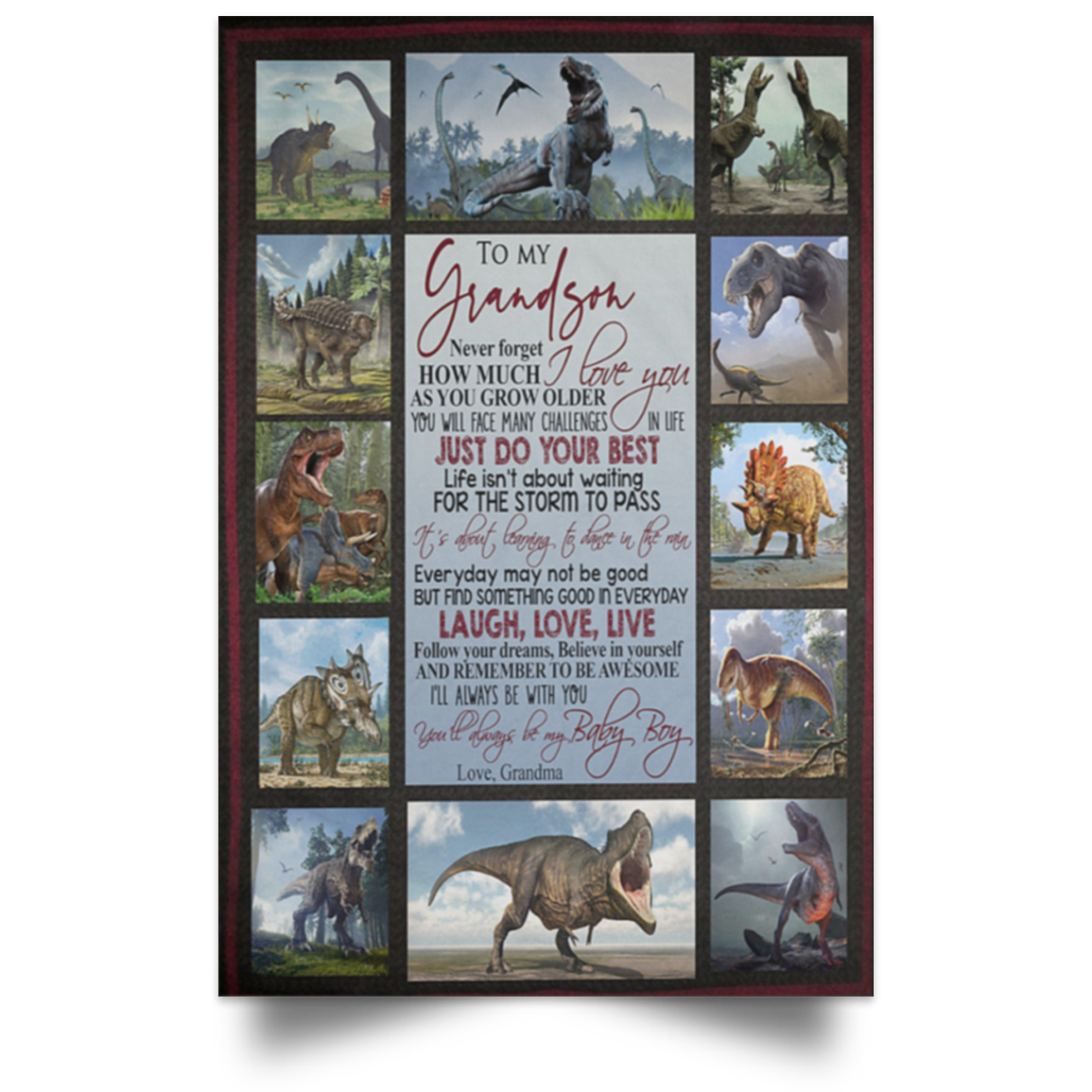 Customized  Grandma To Grandson Fleece Posters Family Friend , Awesome Birthday Perfect Happy Birthday Gift Decor Bedroom, Living Room Print High Quality