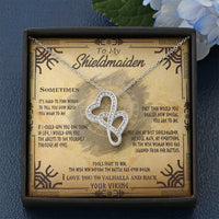 Thumbnail for Double Heart Necklace To My Shieldmaiden I Love You to Valhalla And Back and this is best gift for wife,girlfriend on valentine,universary