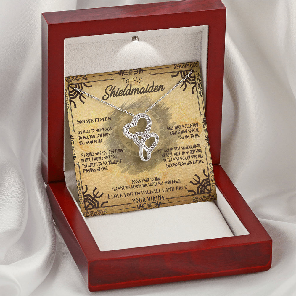 Double Heart Necklace To My Shieldmaiden I Love You to Valhalla And Back and this is best gift for wife,girlfriend on valentine,universary