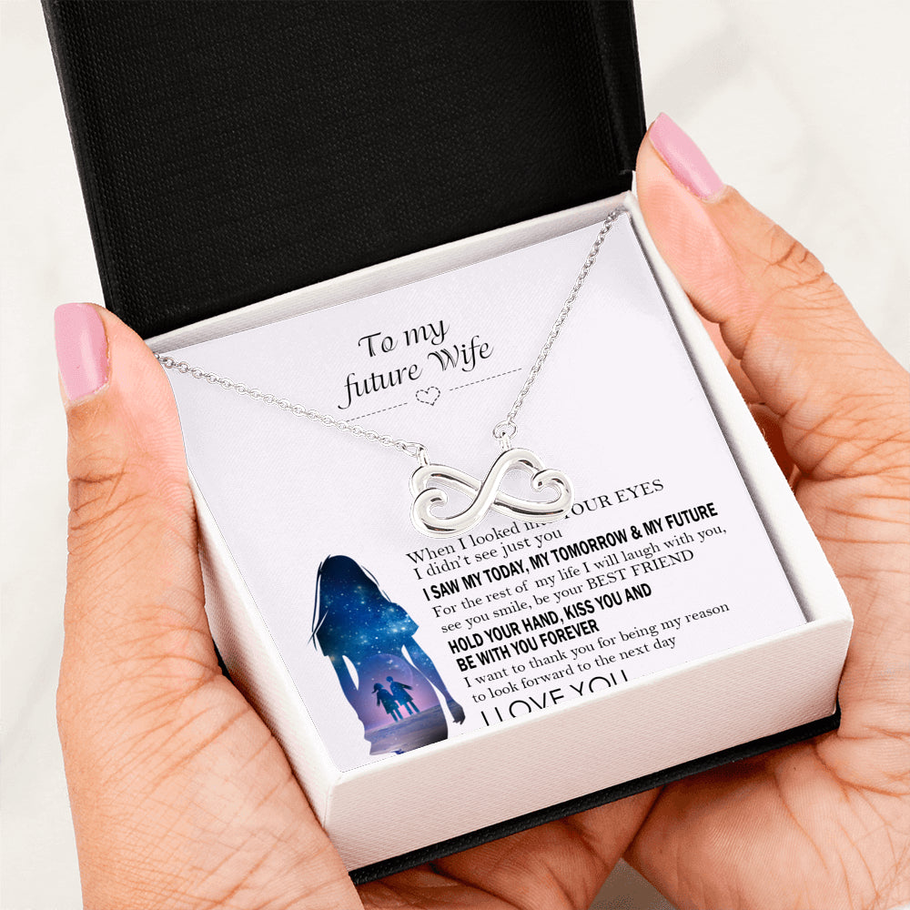 AZTeam Personalized Interlocked Heart Necklace - to My Future Wife - When I Looked Into Your Eyes Best Birthday Gift for Your On Birthday, Christmas