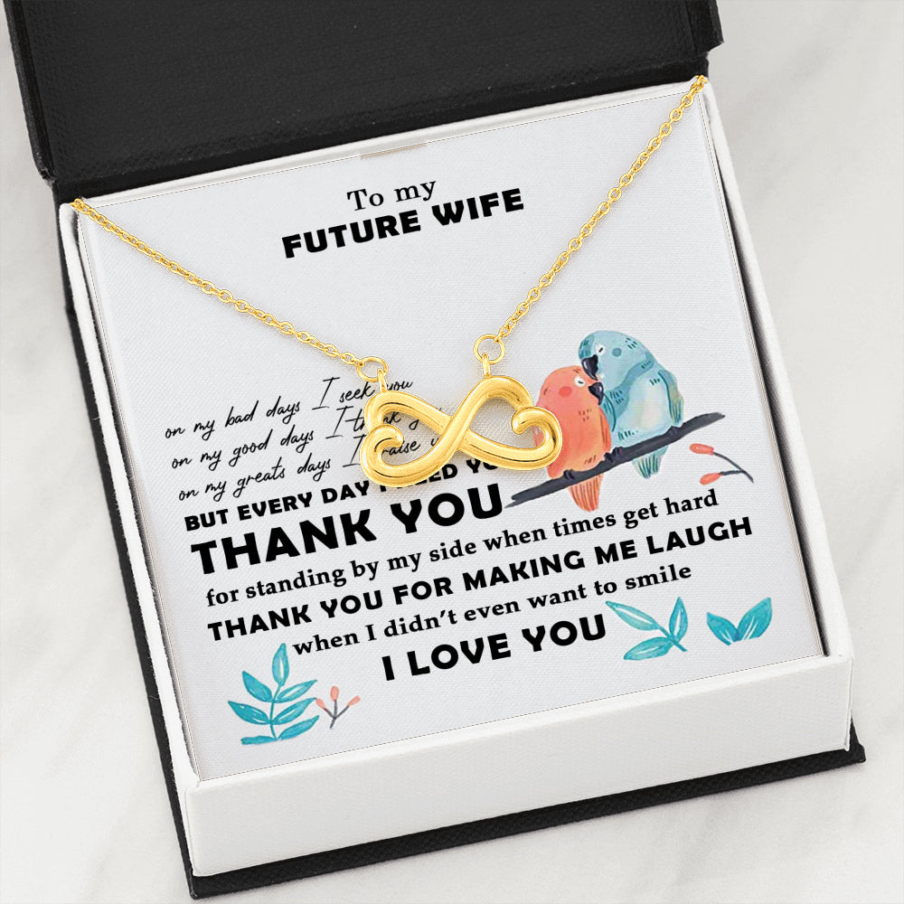 AZTeam Meaningful Quote Interlocked Heart Necklace - to My Future Wife - Thank You for Making Me Laugh Best Birthday Gift for Your On Birthday, Christmas