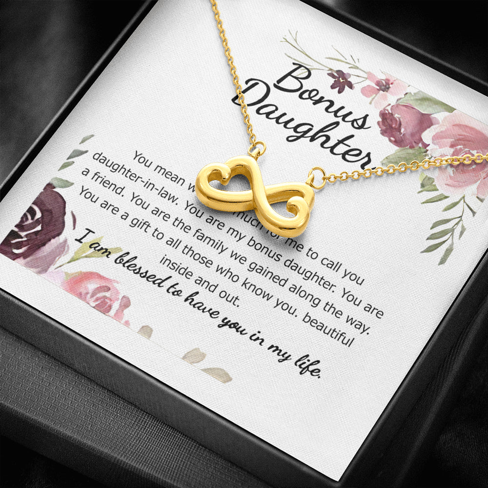 AZTeam Customized to My Bonus Daughter (from Mother in Law) Infinity Hearts Necklace, Gifts for Bonus Daughter, Daughter in Law Necklace, Daughter-in-Law Gift On Birthday, Christmas