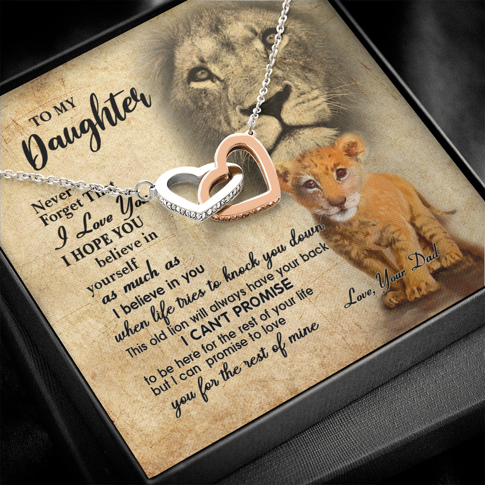 From Dad To My Daughter Lion Saying I Hope You Believe In Yourself Interlocking Hearts Necklace - Lion Dad Daughter Matching Quote Necklace, Meaningful Gift, Thoughtful Gifts For Daughter