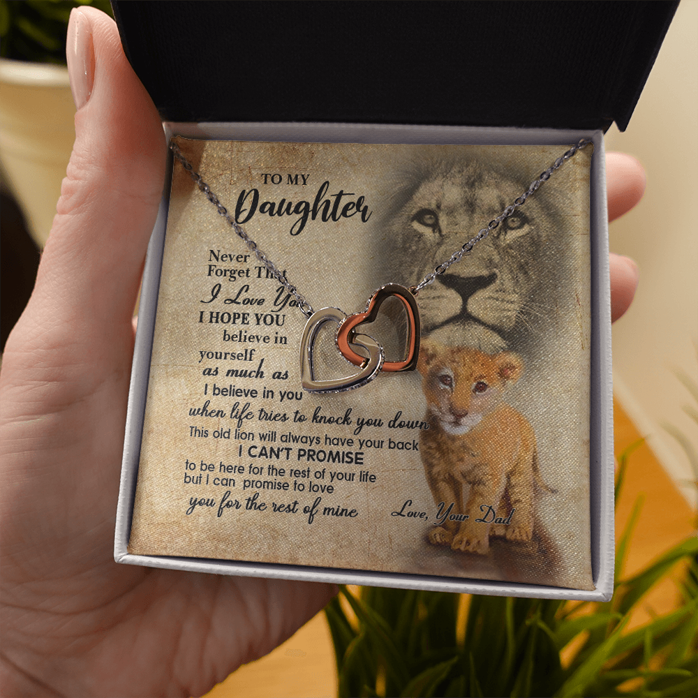 From Dad To My Daughter Lion Saying I Hope You Believe In Yourself Interlocking Hearts Necklace - Lion Dad Daughter Matching Quote Necklace, Meaningful Gift, Thoughtful Gifts For Daughter