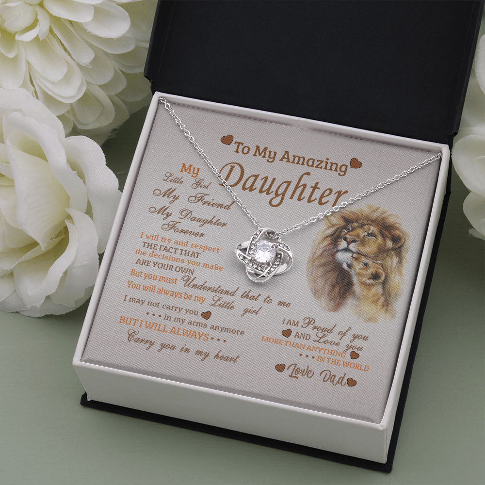 To My Daughter (From Dad) Love Knot Necklace, I'Ll Always Carry You In My Heart Message Card, Jewelry Pendant Gift For Daughter From Father, Meaningful Gift, Thoughtful Gifts For Daughter