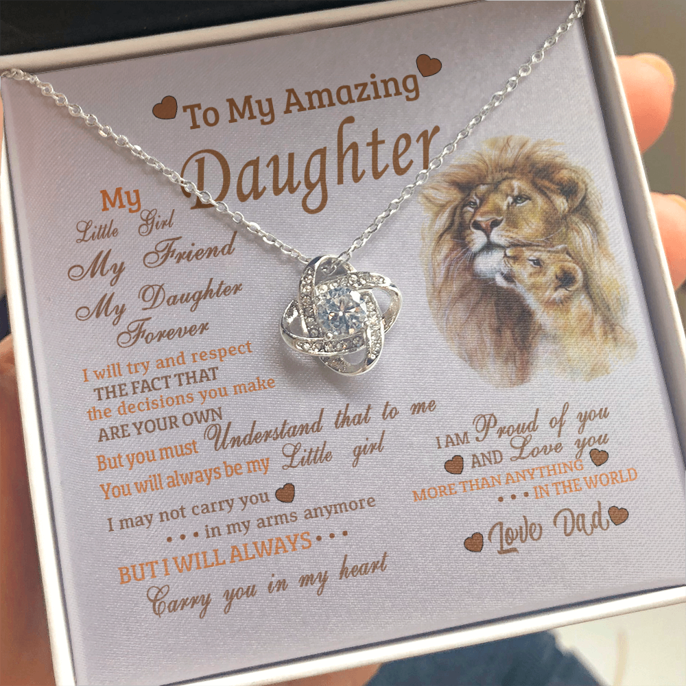To My Daughter (From Dad) Love Knot Necklace, I'Ll Always Carry You In My Heart Message Card, Jewelry Pendant Gift For Daughter From Father, Meaningful Gift, Thoughtful Gifts For Daughter