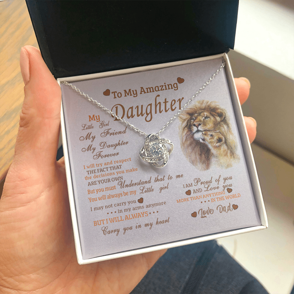 To My Daughter (From Dad) Love Knot Necklace, I'Ll Always Carry You In My Heart Message Card, Jewelry Pendant Gift For Daughter From Father, Meaningful Gift, Thoughtful Gifts For Daughter