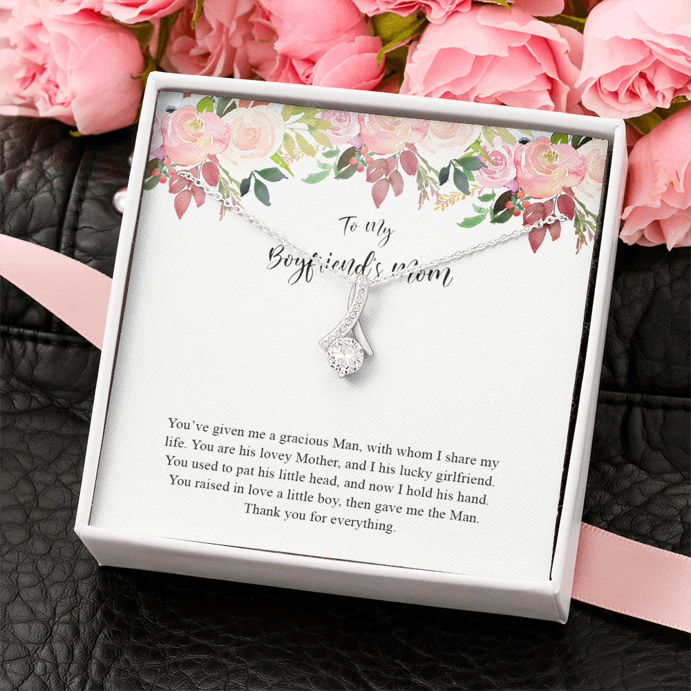 Boyfriends Mom Necklace with Message Card, Jewelry Birthday Gift, Boyfriend Mom Gift Personalized, Custom Necklace for Women, 14k White Gold