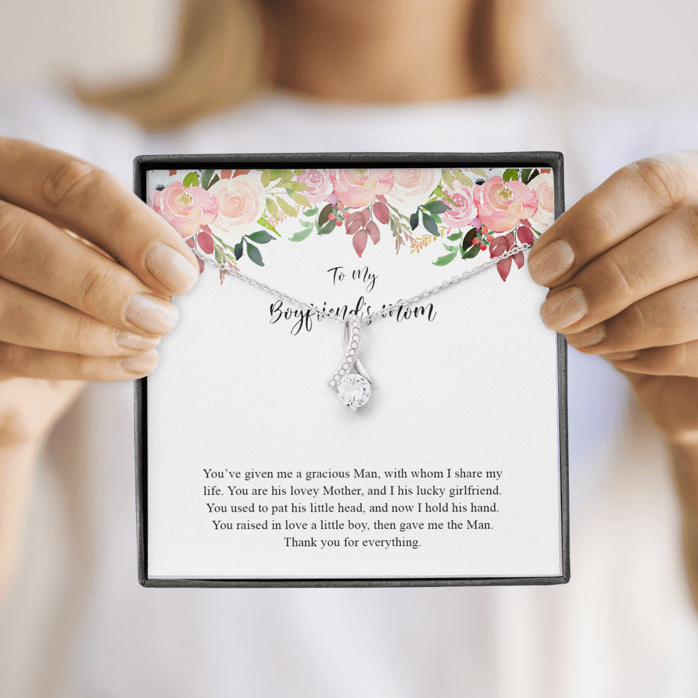 Boyfriends Mom Necklace with Message Card, Jewelry Birthday Gift, Boyfriend Mom Gift Personalized, Custom Necklace for Women, 14k White Gold