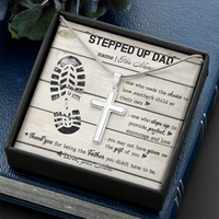 Thumbnail for Personalized to my stepped up dad Stainless Steel Cross Necklace, thank you for being the father you didn't have to be necklace