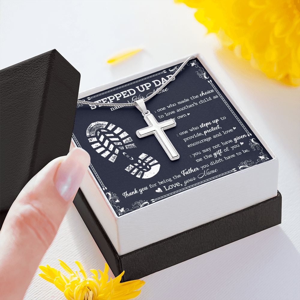 Personalized to my stepped dad necklace, thank you for being the father you didn't have to me Stainless Steel Cross Necklace