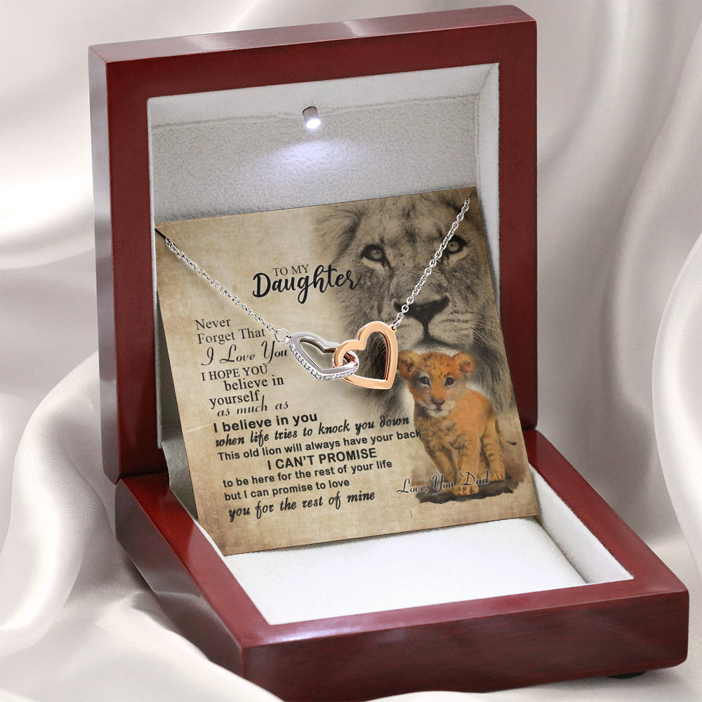 From Dad To My Daughter Lion Saying Interlocking Hearts Necklace – Lion Dad Daughter Matching Quote Necklace; Gift for Birthday,Christmas,Valentine's Day,Mother's day,Father's Day,Thanksgiving