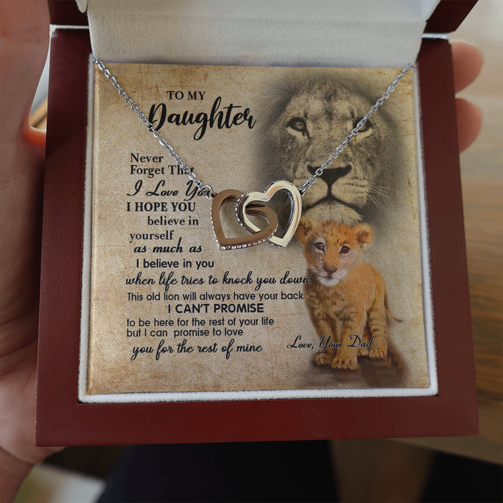 From Dad To My Daughter Lion Saying I Hope You Believe In Yourself Interlocking Hearts Necklace - Lion Dad Daughter Matching Quote Necklace, Meaningful Gift, Thoughtful Gifts For Daughter