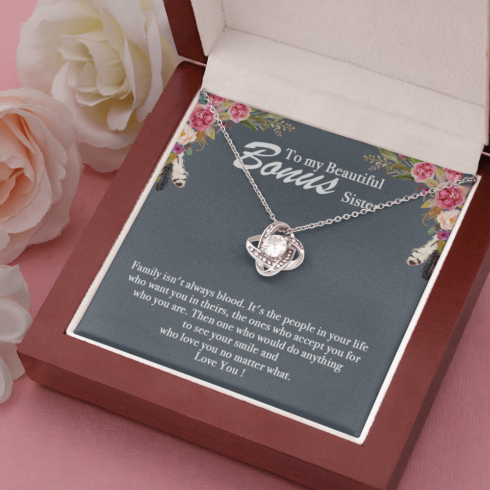 to my beautiful bonus sister knot necklace