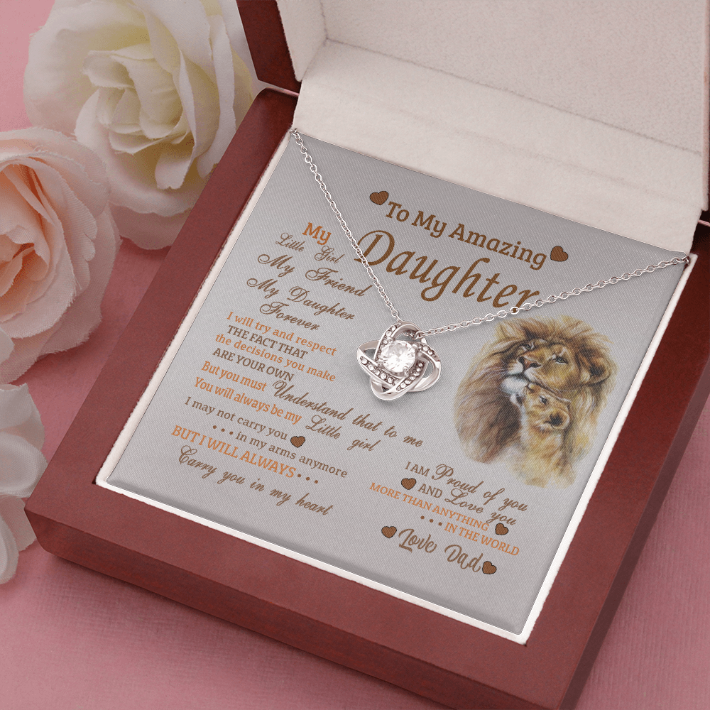 To My Daughter (From Dad) Love Knot Necklace, I'Ll Always Carry You In My Heart Message Card, Jewelry Pendant Gift For Daughter From Father, Meaningful Gift, Thoughtful Gifts For Daughter