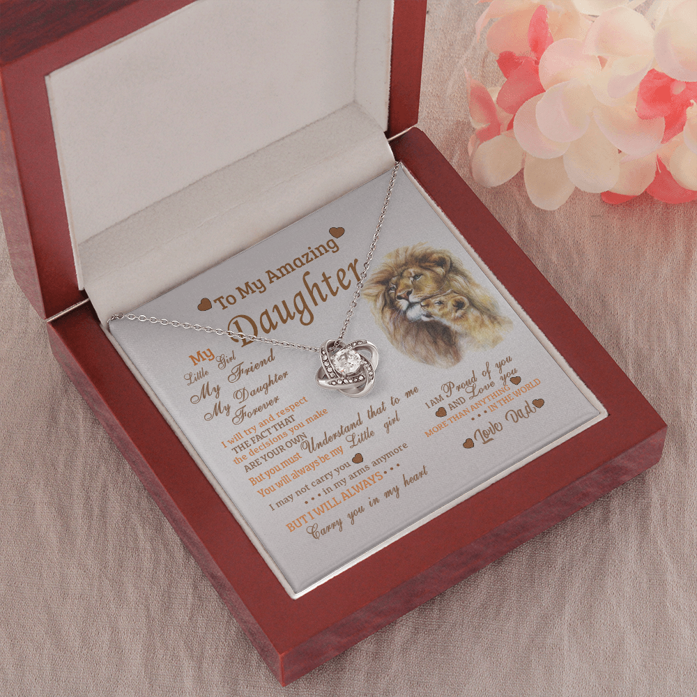 To My Daughter (From Dad) Love Knot Necklace, I'Ll Always Carry You In My Heart Message Card, Jewelry Pendant Gift For Daughter From Father, Meaningful Gift, Thoughtful Gifts For Daughter
