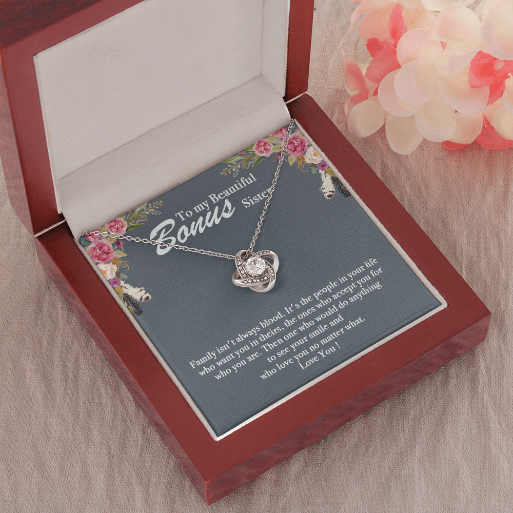 to my beautiful bonus sister knot necklace