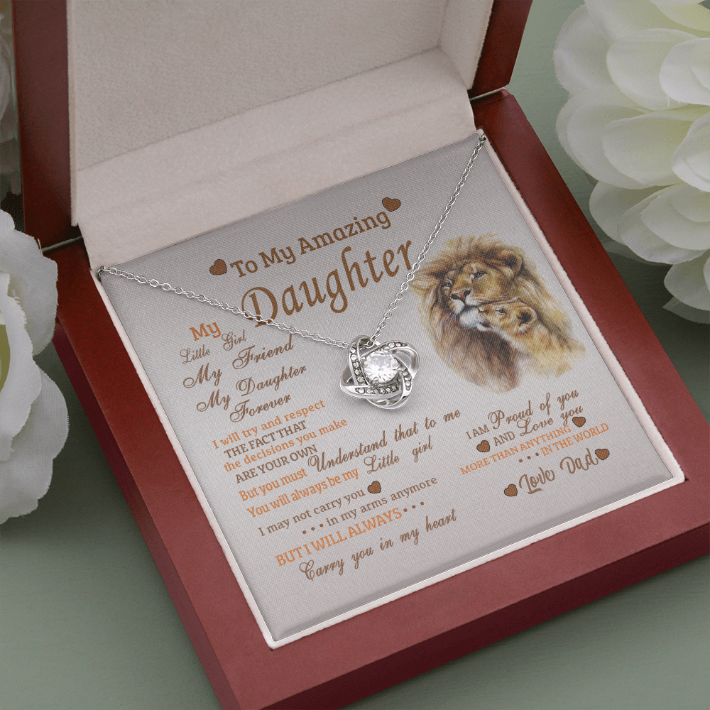 To My Daughter (From Dad) Love Knot Necklace, I'Ll Always Carry You In My Heart Message Card, Jewelry Pendant Gift For Daughter From Father, Meaningful Gift, Thoughtful Gifts For Daughter