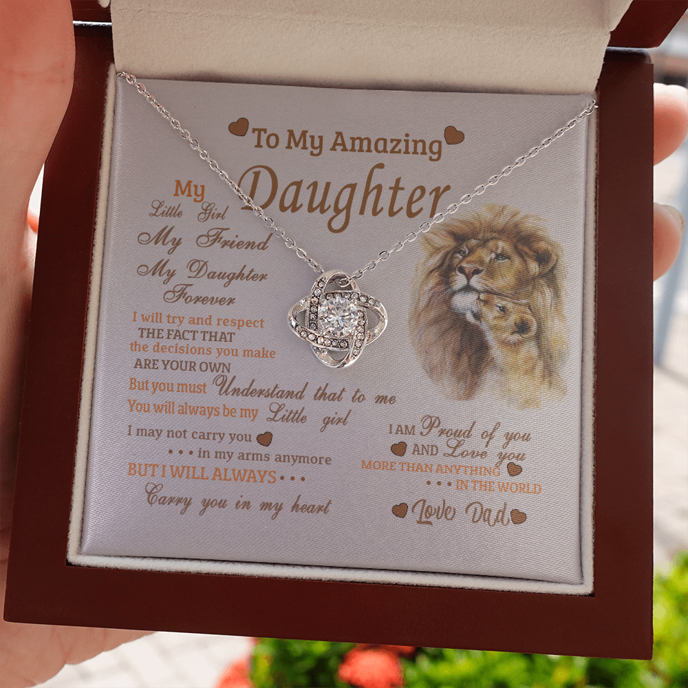 To My Daughter (From Dad) Love Knot Necklace, I'Ll Always Carry You In My Heart Message Card, Jewelry Pendant Gift For Daughter From Father, Meaningful Gift, Thoughtful Gifts For Daughter
