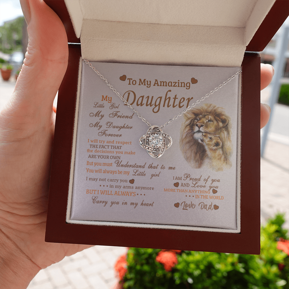 To My Daughter (From Dad) Love Knot Necklace, I'Ll Always Carry You In My Heart Message Card, Jewelry Pendant Gift For Daughter From Father, Meaningful Gift, Thoughtful Gifts For Daughter