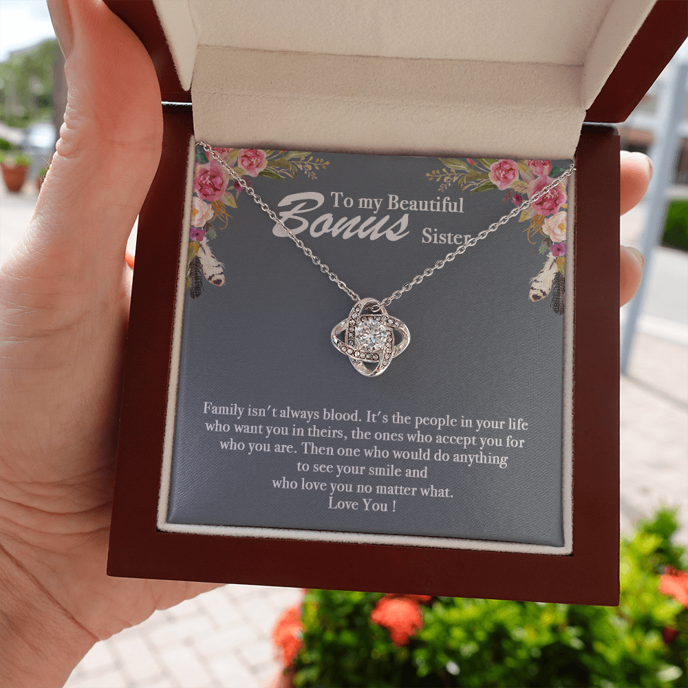 to my beautiful bonus sister knot necklace