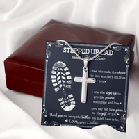 Thumbnail for Personalized to my stepped dad necklace, thank you for being the father you didn't have to me Stainless Steel Cross Necklace