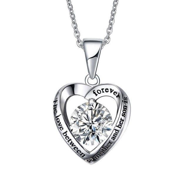 Mother and Son Cyrstal Heart Stainless Steel Pendant Necklace, the Love Between a Mother and Her Son Is Forever Chain 20"